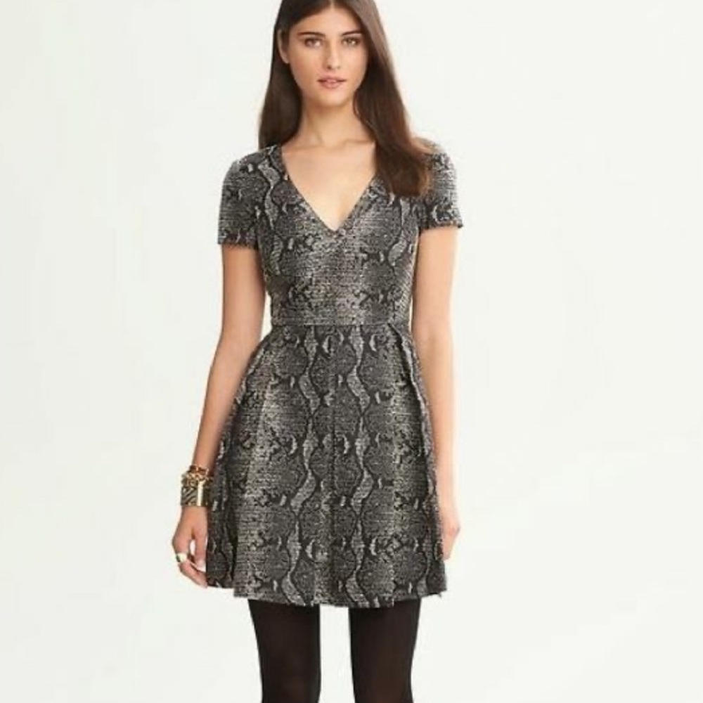 Banana Republic Heritage Brand Black, Grey, & Cream Snake Print Mini Dress